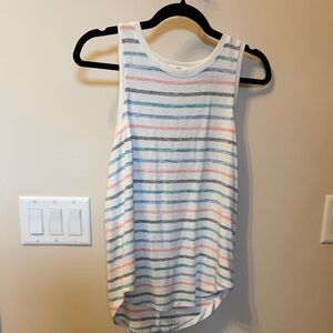 Striped Sleeveless Tank Top - White with Multi Color Stripes